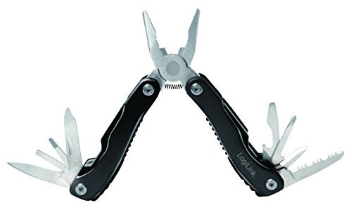 LogiLink WZ0044 11 in 1 MULTITOOL - Multifunktionales Überlebenswerkzeug- Zange im Taschenformat. ideal bei Autofahrten und Outdoor-Abenteuern., Schwarz/Silber