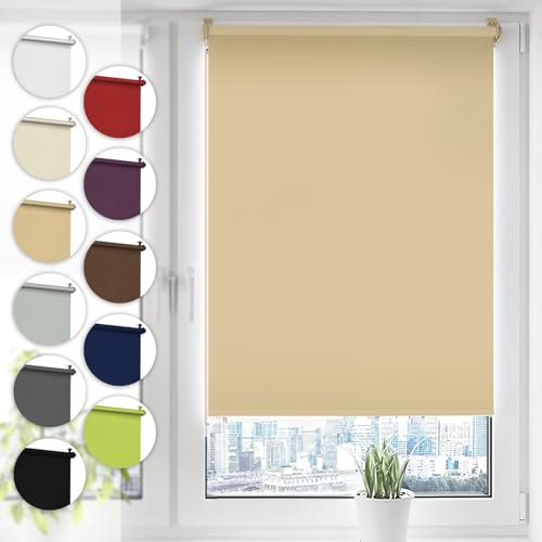 Verdunkelungsrollo Klemmfix ohne Bohren 80cm x 130cm Beige Verdunklungsrollo Fensterrollo Rollo Seitenzugrollo Klemmrollo für Fenster & Tür