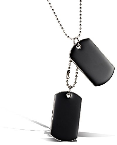 JewelryWe Schmuck Herren Halskette, 2 Militärischen Erkennungsmarken Armee Stil Dog Tag Anhänger mit 80cm Kette, Schwarz Silber