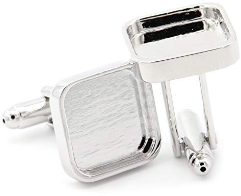 NaturSchatulle Manschettenknöpfe Rohlinge Silber Eckig I 1 Paar Cabochon Fassungen Hochwertige Accessoires Basteln DIY Schmuckherstellung