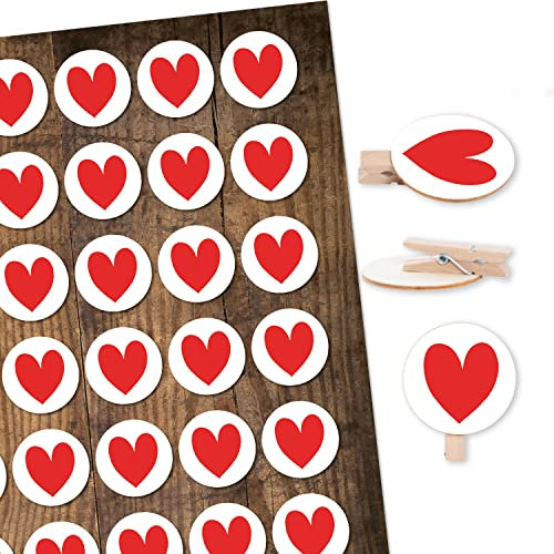 Logbuch-Verlag 35 mollette in legno + cuore adesivo rosso bianco bomboniera Give-Away matrimonio cuore decorazione