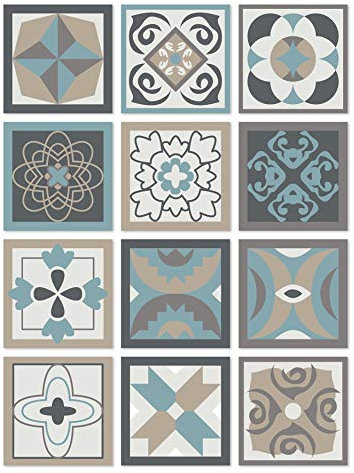 Panorama Azulejos Adhesivos Cocina Baño Pack de 48 Baldosas de 15x15cm Diseño Hidráulico Azul - Revestimiento de Paredes - Cenefas Adhesivas