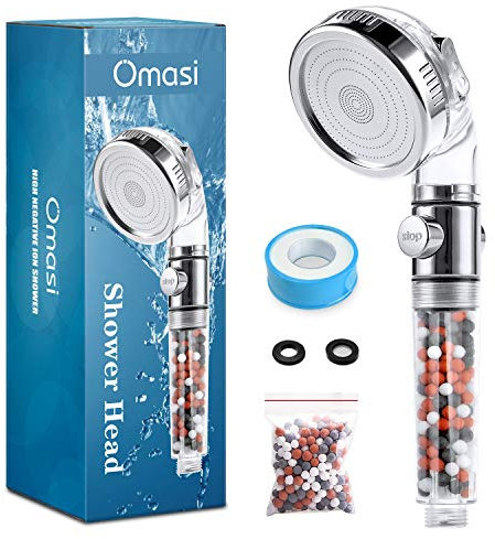 Omasi Pommeau Douche Haute Pression Pomme de Douche Anti Calcaire Filtrant,Douchette Économie d'Eau Universelle de Massage 3 Modes De Douche Convient à Salle De Bain