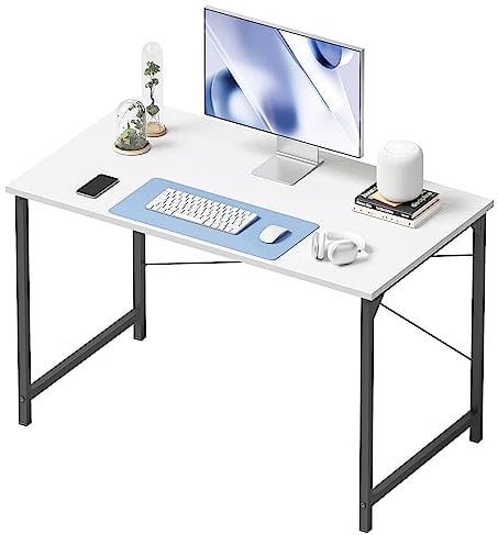 CubiCubi Schreibtisch, Kleiner Computertisch, 100 x 48 x 75 cm Bürotisch, für Arbeitszimmer, Schlafzimmer, Industrie-Design, Metallgestell, Weiß + Schwarz