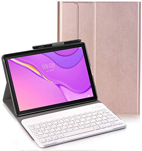 RLTech Clavier étui pour Huawei MatePad T10S, QWERTY Slim PU Housse Détachable Wireless Clavier Keyboard sans Fil Coque pour Huawei MatePad T10S 2020, Rose Or