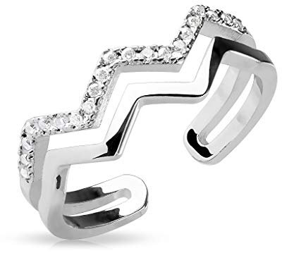 Paula & Fritz® Ring Damen Verstellbar Doppelt Zirkonia Klar Silber 316L Chirurgenstahl Zehenring Mittelring Partner Freundschaftsring Einstellbarer-Ring