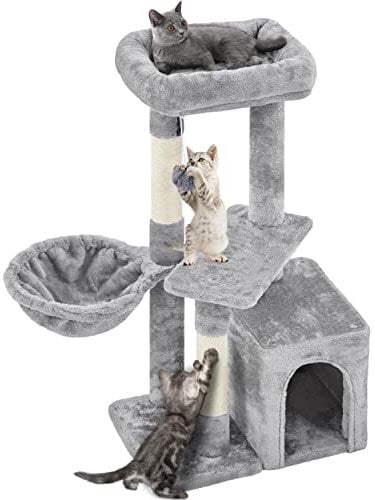 Yaheetech Cat Tree 87cm Small Cat Tower Indoor kittens Climbing Tower w/Scratching Posts for Kittens Multi-Level Pet Activity Center w/Large Condo&Perch, Light Grey