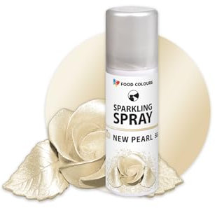 Food Colours Lebensmittelfarbspray NEW PEARL 50ML Dekorative Lebensmittelfarbe mit metallischem Effekt, Glitzerüberzug, Dekoration für Kuchen, Schokolade, Pralinen, Zuckerpaste, Tortenoberfläche