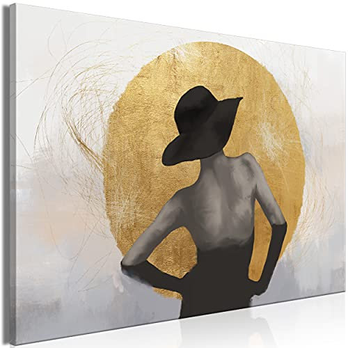 decomonkey Bilder Abstrakt 120x80 cm 1 Teilig Leinwandbilder Bild auf Leinwand Vlies Wandbild Kunstdruck Wanddeko Wand Wohnzimmer Wanddekoration Deko Frau Hut Geometrisch