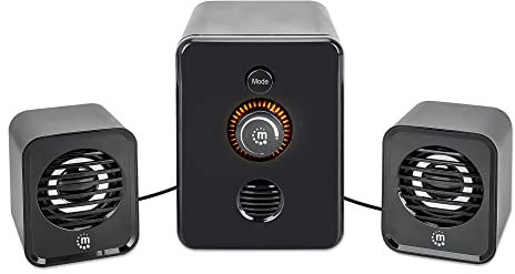 Manhattan Bluetooth® RGB LED 2.1 Desktop USB-Lautsprechersystem mit Subwoofer, 3,5 mm & Cinch-Eingänge, PC/PS4/Xbox/TV/Smartphone/Tablet - schwarz