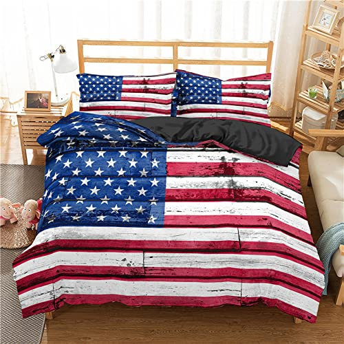 RFFLUX 3D Retro USA Flagge Bettwäsche Set 135x200 cm 2teilig mit Reißverschluss Weiche und Angenehme Schlafkomfort Microfaser Bettbezug Kinderbettwäsche mit Kissenbezug 80x80 cm