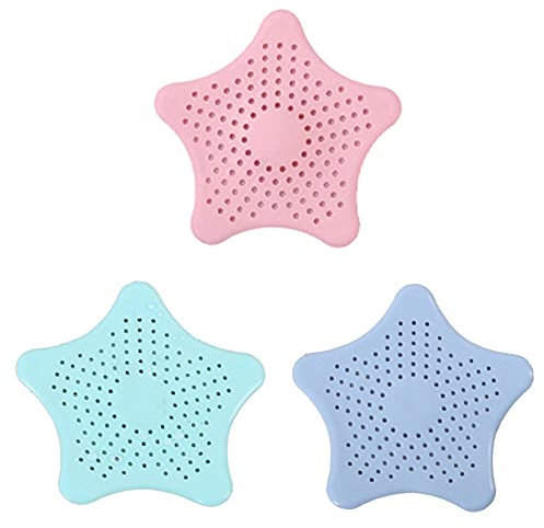 Emsiok 3 Pcs Filtre Évier Silicone, à Cheveux Bonde de Douche Couverture Drain Baignoire Grille Attrape Collecteur avec Ventouse pour Cuisine Lavabo, Bleu Clair Vert et Rose