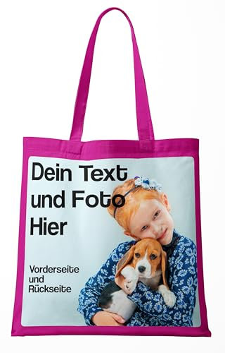 BLAK TEE Personalisierbarer Selbst Gestalten mit Foto und Text Wiederverwendbare Einkaufstasche Fuchsie