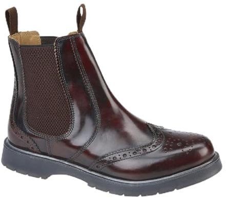 Grafters M281BD Mens Leather Brogue Chelsea Boots Burgundy