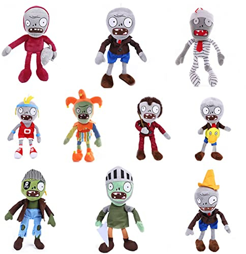 JHESAO 10 PCS Plants and Zombies PVZ Plush Toys - Normal & Gray Zombies Plushies, Soft Dolls New