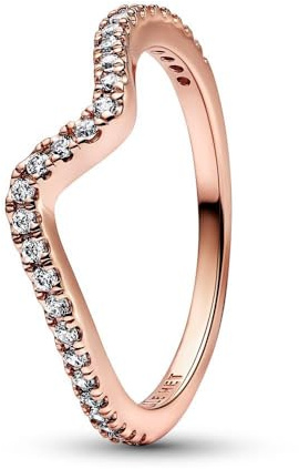 Pandora Timeless Ring Welle, 14-karätig Roségold-vergoldet, mit klarem Cubic Zirkonia