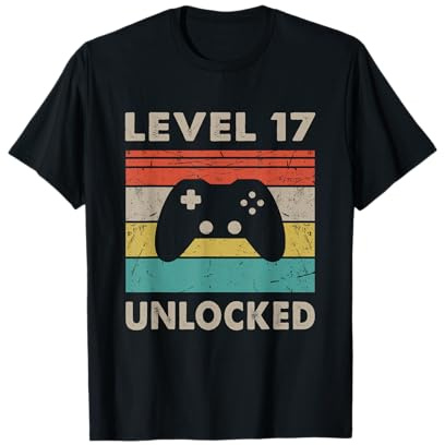 Level 17 Unlocked - Retro Vintage Funny 17th Birthday Gamer T-Shirt