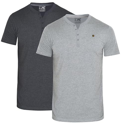JRC Just Royal Clothing 2 Pack Mens Short Sleeve Henley T-Shirts, Lightweight Henley Tops for Gym, Running & Casual Outings (Heather Grey, Charcoal, XL)