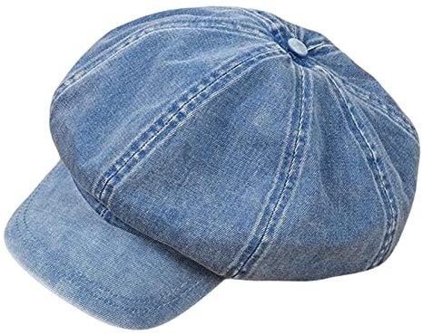 Oshhni Ballonmütze aus Denim, Baumwolle, für Damen, Mädchen, Visor, Baskenmütze, Vintage, weiche 8-Panel-Cabbie-Mütze, achteckiger Hut