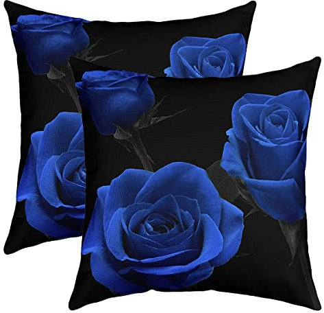 2er Set Kissenbezüge Rose Kissenbezüge 60x60cm Weiche Rose Floral Bouquet Quadrat Dekokissen für Sofa Kissenhülle Elegante Royal Blau Romantische Kissenbezug Sofakissen Couchkissen