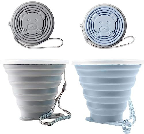 Voarge 2-Pack copas de silicona Plegable sin BPA, Juego de Vasos de Extensible, Taza Reutilizable para Camping, Senderismo, Viaje
