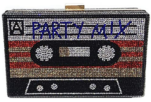 Jolsaawie Luxuriöse Clutch für Damen, Abendtasche, mit Perlen aus Diamant, exquisite Hochzeitstasche, Handtasche, Party, für Damen – Schwarz, mehrfarbig