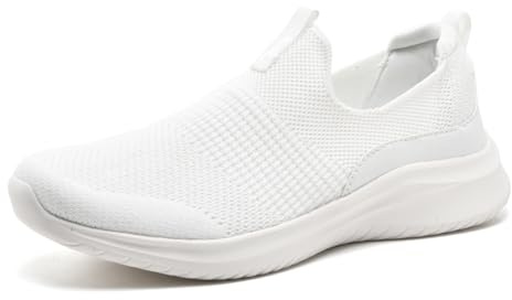 TIOSEBON Damen Walking Tennisschuhe Strick Leichtgewicht Slip-On Atmungsaktives Mesh Bequeme Weiche Mode Sneaker Weiß EU 40