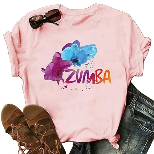 Femmes Manches Courtes Rouleau Manches Zumba Graphique Imprimé T-Shirt Crew Neck Activewear Tee Shirts Workout Running Tops