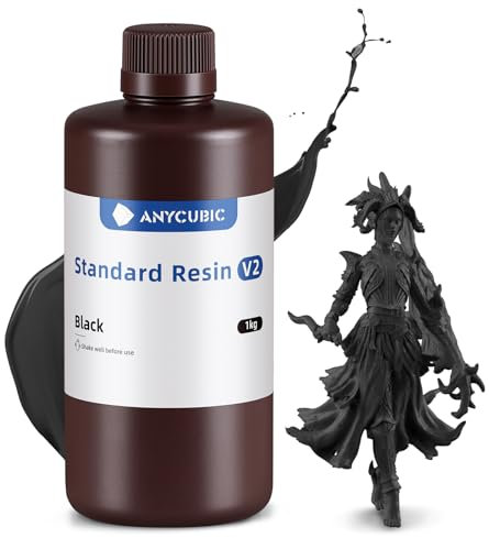 ANYCUBIC Standard Resin V2 1000g, 3D Drucker Resin, 405nm LCD SLA Rapid UV Aushärtung Resin, Hochpräzises und schnelles Photopolymer Harz für LCD/DLP/SLA 3D Druck, Schwarz