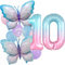Kiwochy Gradient Pink Schmetterling Ballons 10. Geburtstag Dekoration Mädchen Deko 10 Jahre Party Set Riesige Bunte Folie Ballon für Schmetterling Party Supplies
