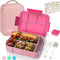 iNeibo Fiambrera Infantil con 6 Compartimentos, Fiambrera Niños Colegio a Prueba de Fugas con Bolsa de Almuerzo Anti Rotura, Pegatinas y Caja de Salsa, Fiambrera Niña Sin BPA Fiambrera Niños (Rosa)