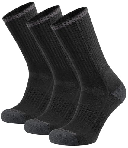 CLOSEMATE Mens Cushioned Walking Hiking Socks for Men Sports Anti Blister Sweat Wicking Boot Outdoor Work Running Merino Wool 3 Pairs (3 Black,Size XL)