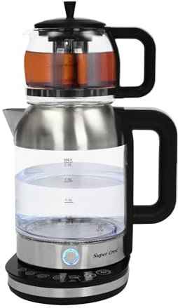 SABUIDDS 2 in 1 Glas Teekocher Wasserkocher mit Edelstahl-Teefilte Wasserkocher für Kaffee und Tee, Turkisch Tee Kanne Türkisch Traditional Tee BPA-frei, 1800W, für Büros, Hotels, Wohnungen