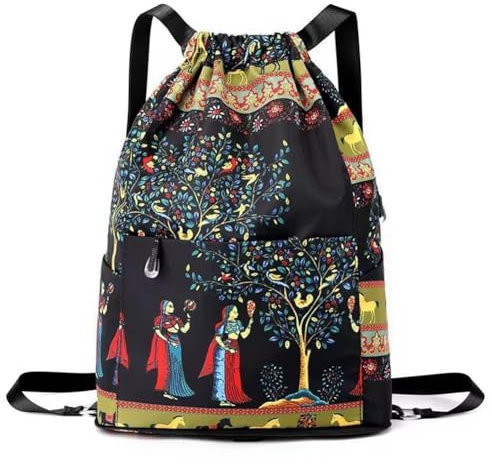Wisafory Turnbeutel Kordelzug Sportbeutel Drucken Sport Rucksack Kordelzugbeutel Wasserdicht Nylonbeutel Beuteltasche Daypack Gym Bag Cinch-Tasche für Damen Herren Outdoor Reisen Stil 1