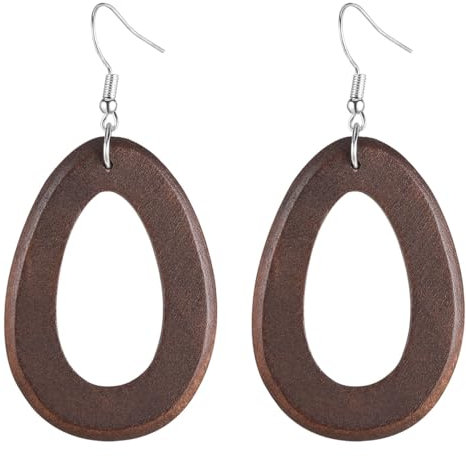 Emibele Damen Holz Ohrringe - Naturholz Tropfen Baumelnde Vintage Böhmische Schmuck Geschenke für Mädchen, Frauen, Mutter - Braun