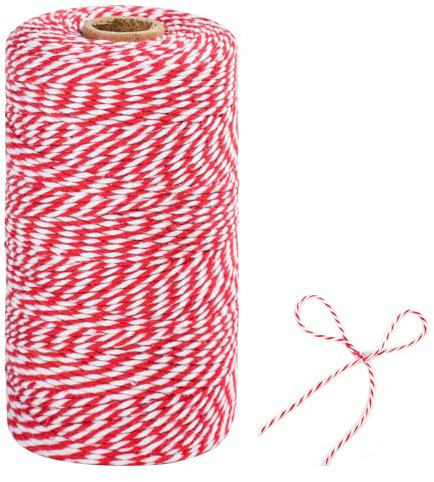 TACHIO 2mm Ficelle de Coton 100M Fil de Boulanger Fil de Liaison de Boulanger Fil d'artisanat Fil de décoration Idéal pour Jardin Images Plantes Artisanat Rouge et Blanc