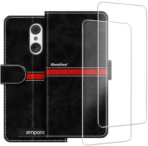 Farbblock Streifen PU Leder Wallet Hülle + 2er-Set Gehärtete Schutzglas Kompatibel mit Emporia Smart 4, Schlankes Robustes Cover, Kartenfächer, Vollständiger Schutz