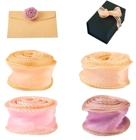 Beadthoven 4 Rollen schillernde Chiffon-Organzabänder, 45 mm, glitzernd, durchscheinend, Organzaband mit Draht, für Geschenkverpackungen, Hochzeitsstrauß, Schleifen, Dekoration, Bastelarbeiten, 4