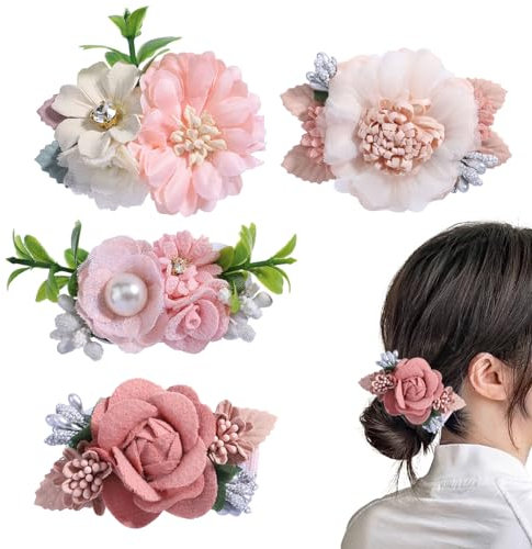 Gativs Fermagli per Capelli 4 Pezzi Fermagli Capelli con Fiori Artificiali Mollette Fiore Fermagli per Capelli Clip di Fiori Fermagli per Capelli Accessori per Donna e Accessori Festa di Nozze