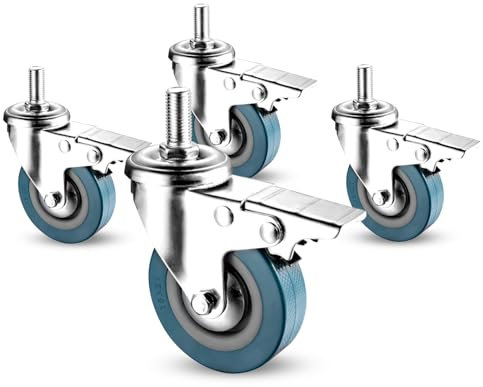 Gebremste Lenkrollen, 65 mm 75 mm PVC-Drehwagen-Möbelrolle, feststellbare Radbremsen, geräuschlose Transportrollen, nicht abfärbende Gewindeschaftrollen, Packung 4