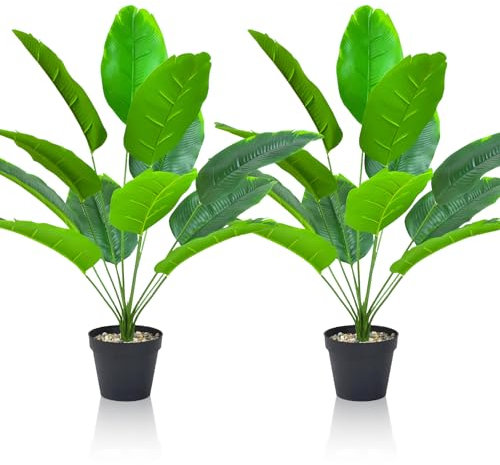 Lighterday Lot de 2 grandes plantes artificielles décoratives d'intérieur et d'extérieur en plastique pour bureau, maison, intérieur et extérieur