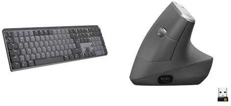 Logitech MX Mechanical Wireless Illuminated Performance Keyboard, Tactile Quiet Switches, QWERTY UK & MX Vertical Ergonomic Mouse, Multi-Device, Bluetooth or 2.4GHz Wireless with USB Unifying