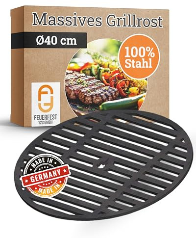 Feuerfest 123 Grillrost rund I Ø 40cm I Hochwertiges Grillgitter aus Stahl I Massive Grillplatte mit 8mm Stärke I Gitterrost für Gas-, Kohle- & Kugelgrill I Feuerschale-Grillrost aus Handarbeit