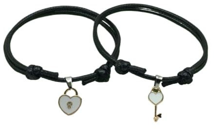 JEDTAKCT Mutual Attraction Distance Bracelets -Couple Key Love Lock Bracelet Jewelry Bracelet ,Gift For Boyfriend Girlfriend Lover His Hers Best Friend,White,Adjustable