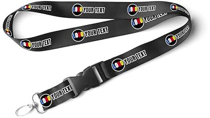 TEMEITE Cordino personalizzabile con clip di sicurezza e gancio girevole in metallo, ideale per badge identificativi, chiavi e uso in ufficio, disponibile in diversi colori, Nero , Taglia unica