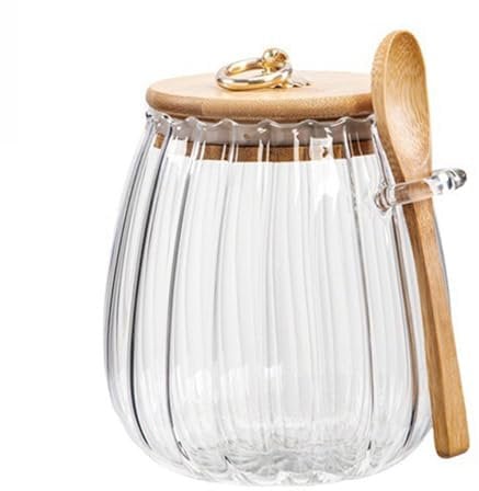 MUAMAX Bocaux en Verre avec Couvercle en Bambou et Cuillère 700 ml, Boîte de Rangement Hermétique en Verre avec Poignée en Métal pour Thé, Café, Noix, Sucre, Biscuits