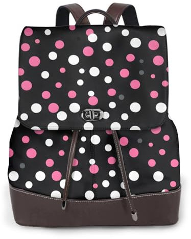 YQxwJL Zaino in pelle nera con stampa a pois per computer portatile, per donne e uomini, borsa per libri, weekend, per viaggi e lavoro, nero, Taglia unica