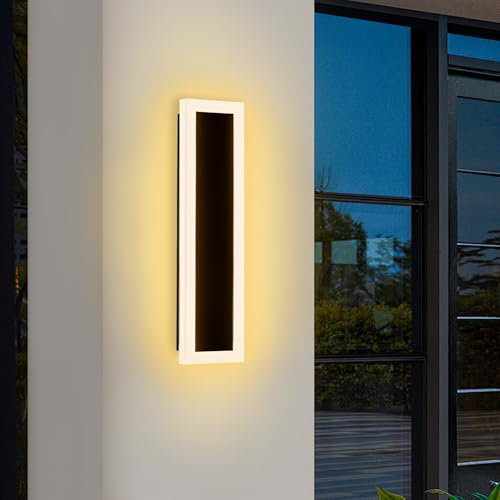 FTL 30CM Lange Wandleuchte LED, 10W Wandlampe Aussen, Moderne Schwarz Außenwandleuchten Warmweiß 3000K Lange Außenlampe Acryl, IP65 Wasserdicht LED Aussenlampe Wand für Gärten, Balkon, Garage