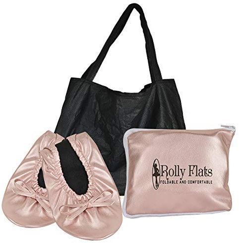 Women's Foldable Flats – Portable Ballet Slippers Shoes for Travel, Wedding – Fits in Purse with Expandable Tote Bag (XXL, Rose Gold)