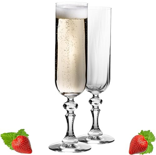 IMPERIAL geriffelte Sektkelche 200ml (max 250ml) 'Prag' Set 2-Teilig Sektgläser aus Crystalline Glas Spülmaschinenfest